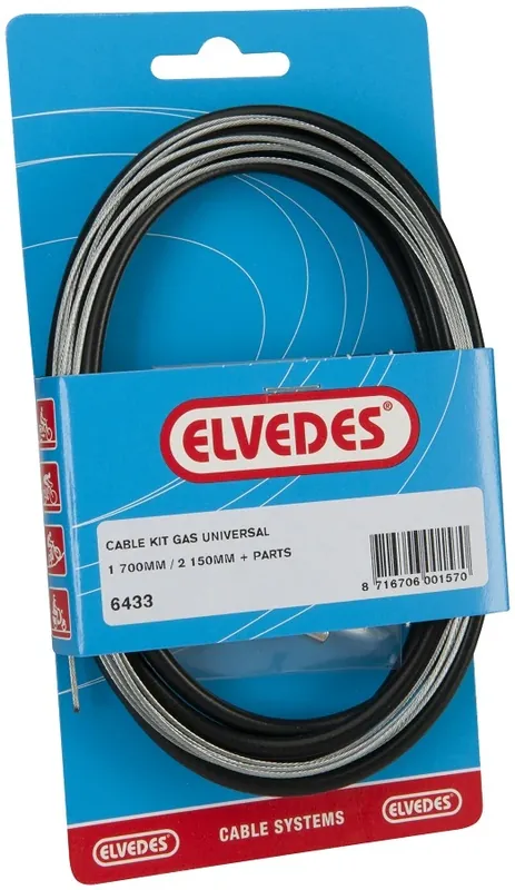 Hoge Kwaliteit Elvedes Gaskabel universeel 1700mm 2250mm extra flexibel verzinkt zwart (op kaart)