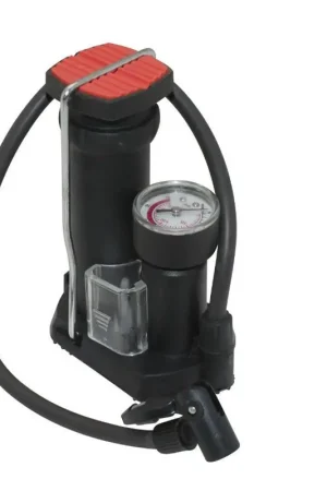Laatste Versie P2R Opvouwbare Plastic Hogedruk Voetpomp - 12 bar Drukmeter en Dubbele Aansluiting + - en Matrasopzetstukken